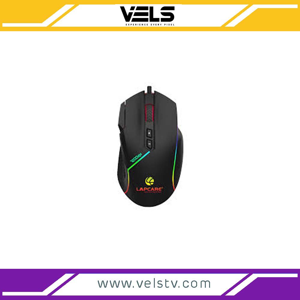 LAPCARE Champ LGM-108 Wired Optical Gaming Mouse (7200 DPI, Ergonomic Design, Black)